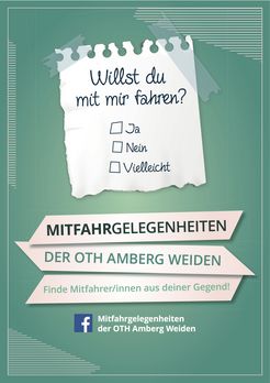 Werbung für die Facebookgruppe "Mitfahrgelegenheiten der OTH Amberg-Weiden"